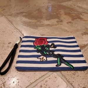 Blue & White Striped Rose Tattoo Wristlet - NWT